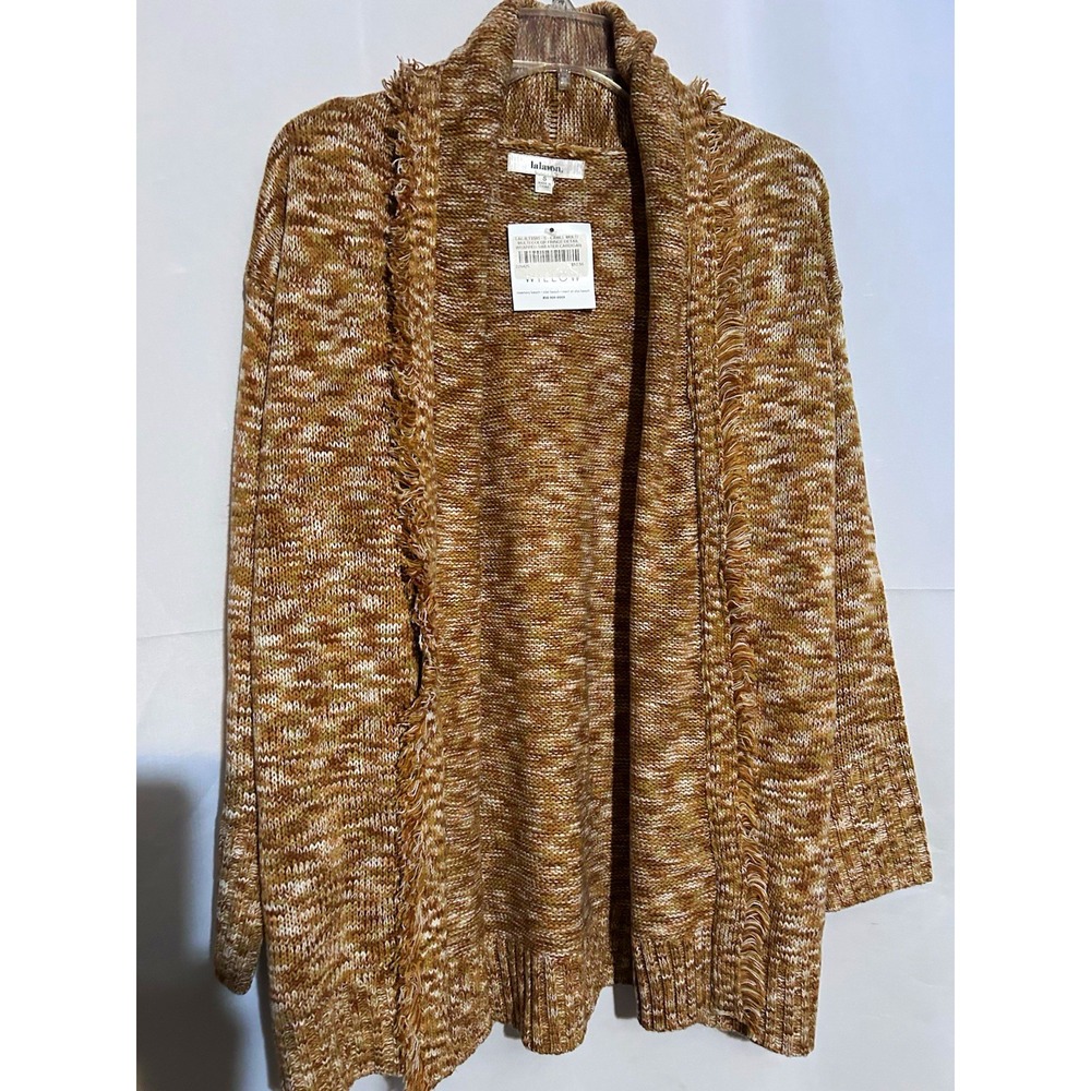 Lalavon Women's Marled Fringe Open Front Knit Cardigan Sz S Brown (missing belt)